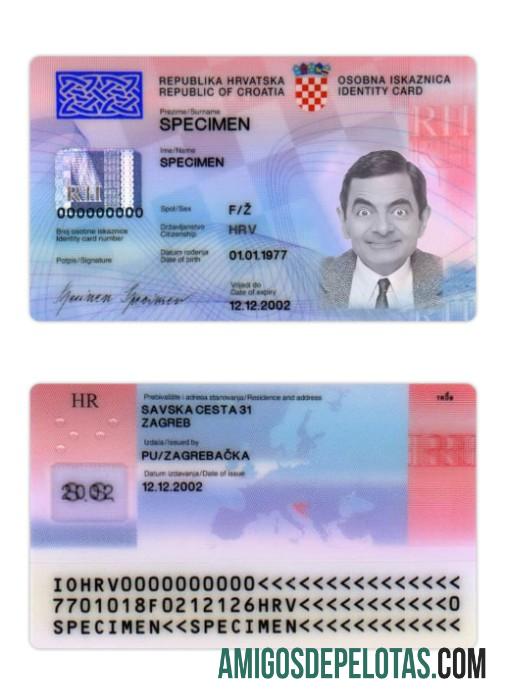 Exemplo de carteira de identidade da Croácia